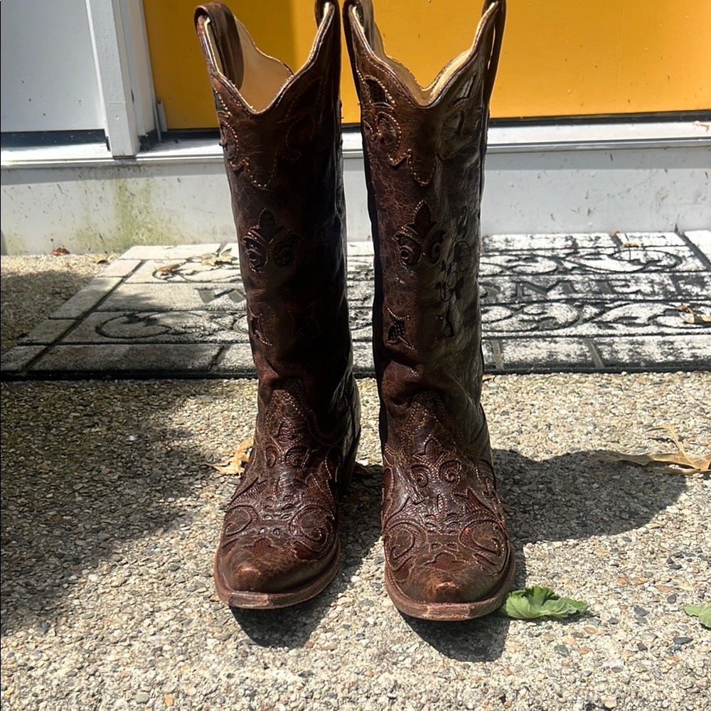 Brown Embossed Heeled Boots
